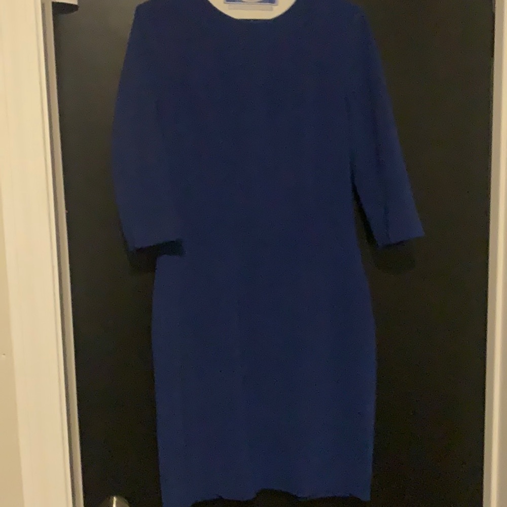 Blue three quarter sleeve dress.  Zip back.